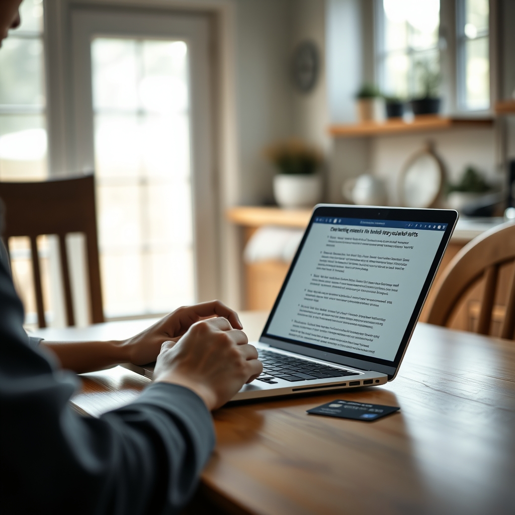 Person reading online terms and conditions on a laptop before entering a payment card number