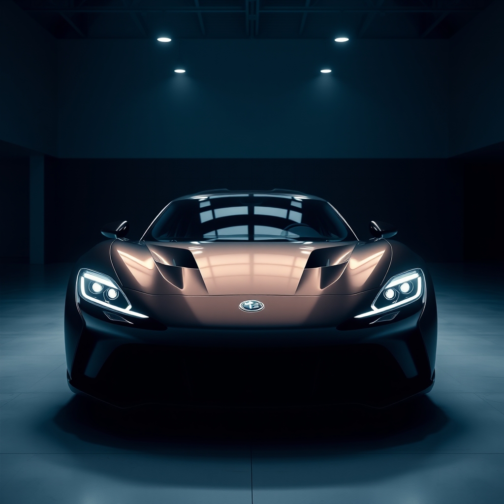 A gleaming sports car parked in a showroom with soft overhead lighting