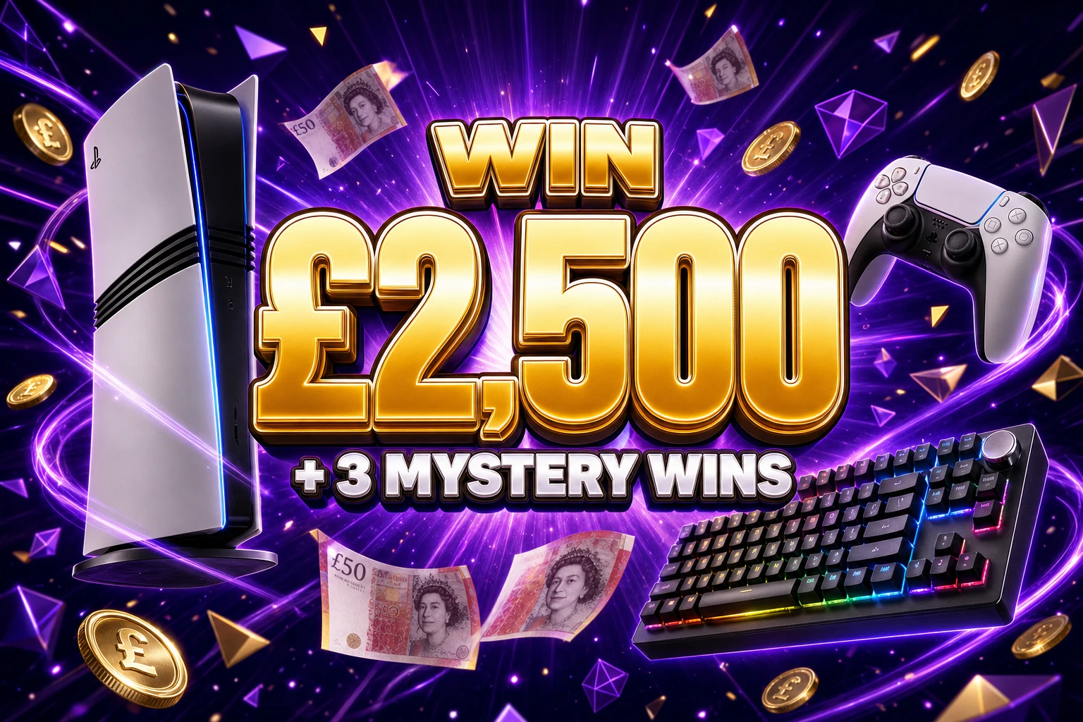 Win £2,500 Cash OR a PS5 Pro OR 1 of 3 Mystery Prizes